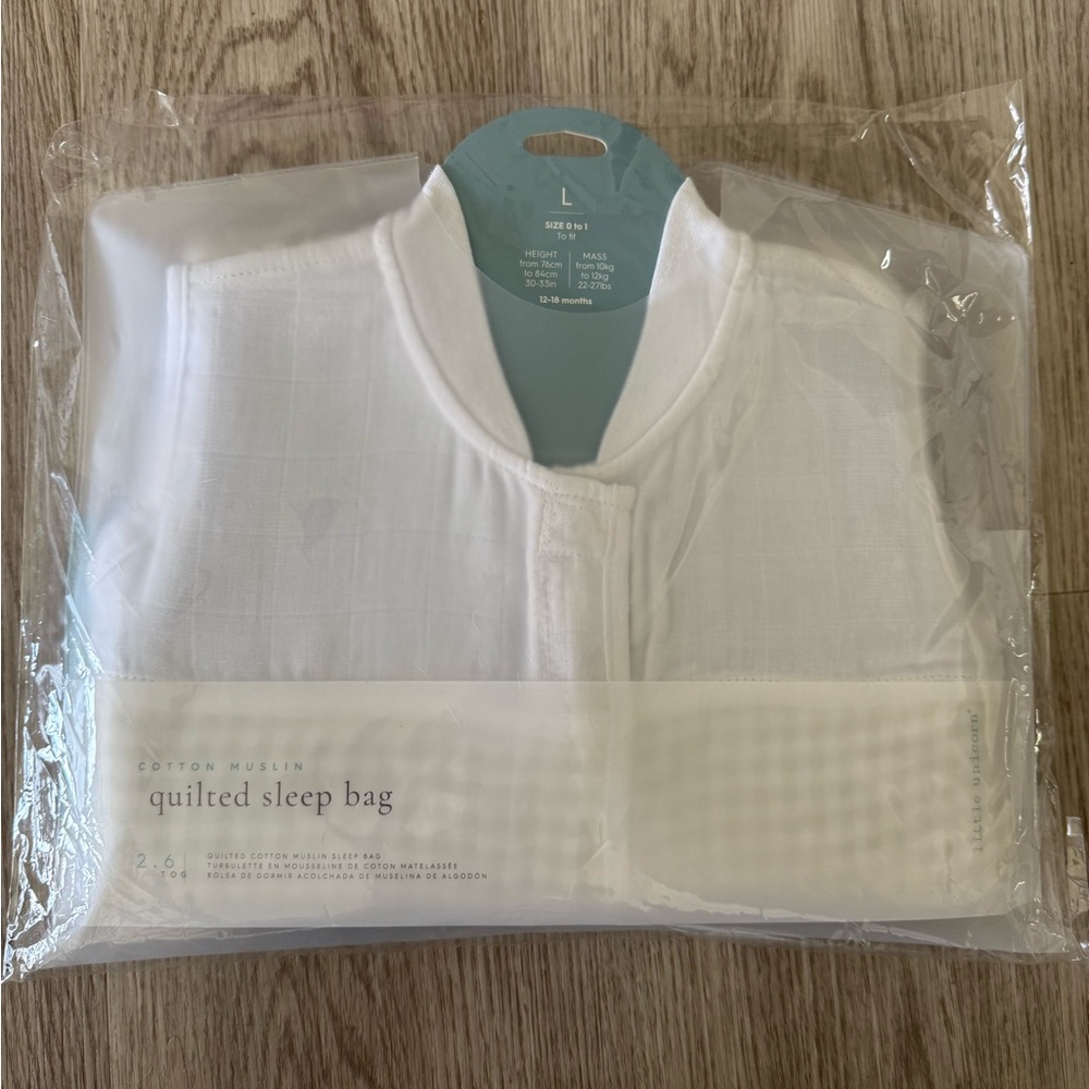 New Little Unicorn Tan Gingham Quilted Sleep Bag Size L: 12-18 Months